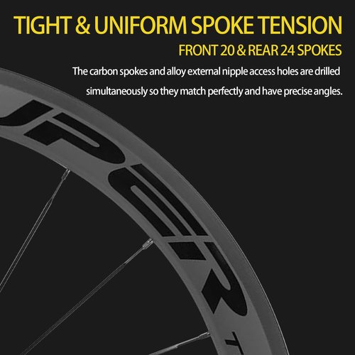 SUPERTEAM Carbon Wheelset 700C Rim Brake 50mm Matte 25mm, Road Bike Wheels Support 8/9/10/11 Speed, Tubeless 25-28c Cycling Accessory, Shim 8-12 Speed