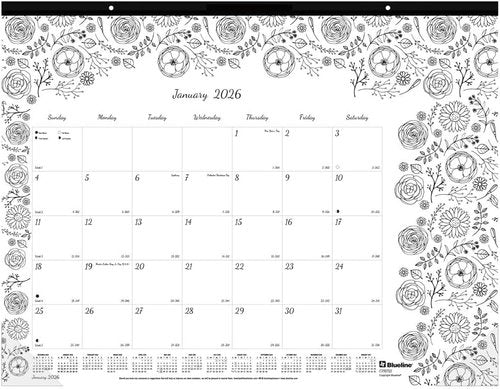 Blueline® 2026 DoodlePlan™ Monthly Coloring Desk Pad Calendar, 12 Months, January to December, 22" x 17", Themes (C2917311-26)