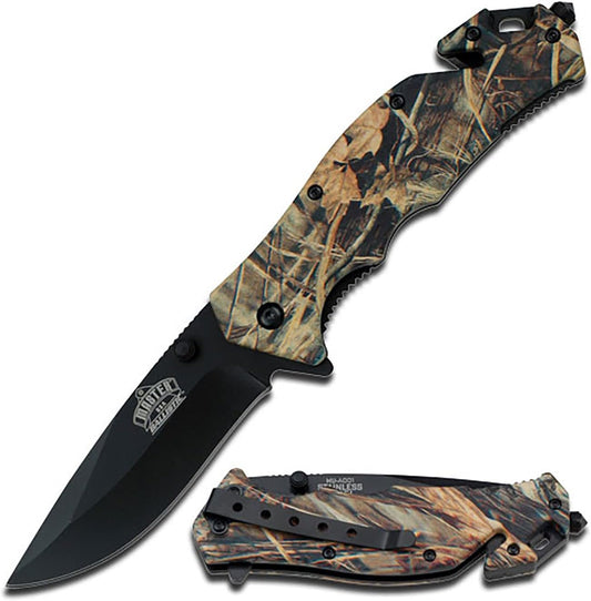 Master USA MU-A001 Series Spring Assist Folding Knife, Black Blade, 4-1/2-Inch Closed