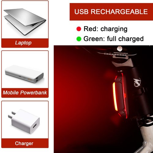 YUERWOVER Bike Tail Light Ultra Bright Bicycle Rear Light 2 Pack USB Rechargeable LED Safety Lamp Cycling Night Riding Essential Warning Flasher Waterproof 5 Modes Road Reflector(Red+Blue)