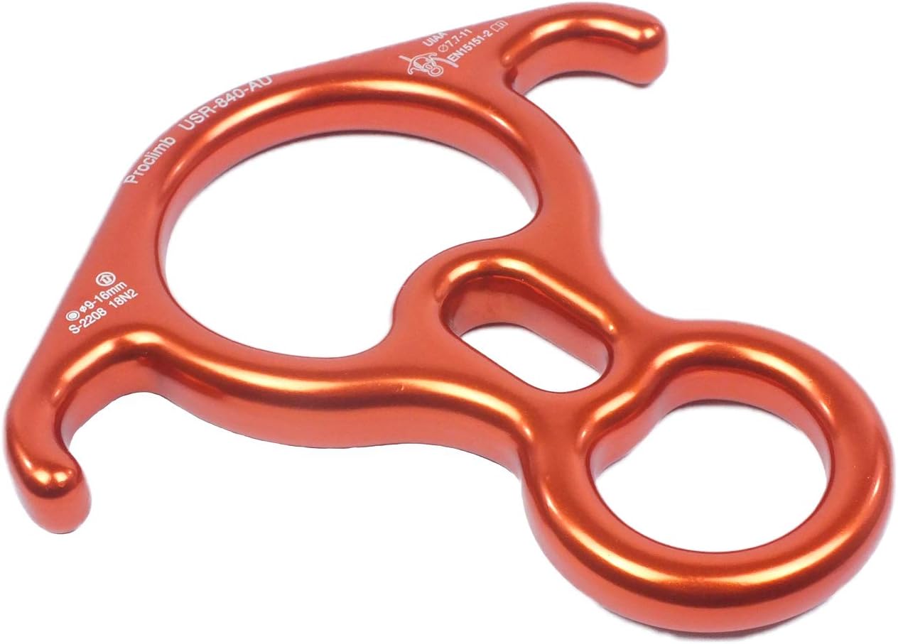 40kN Fall Rescue Big 8 Aluminum Descender with Bent-Ears Rappelling Gear Belay Device (Orange)