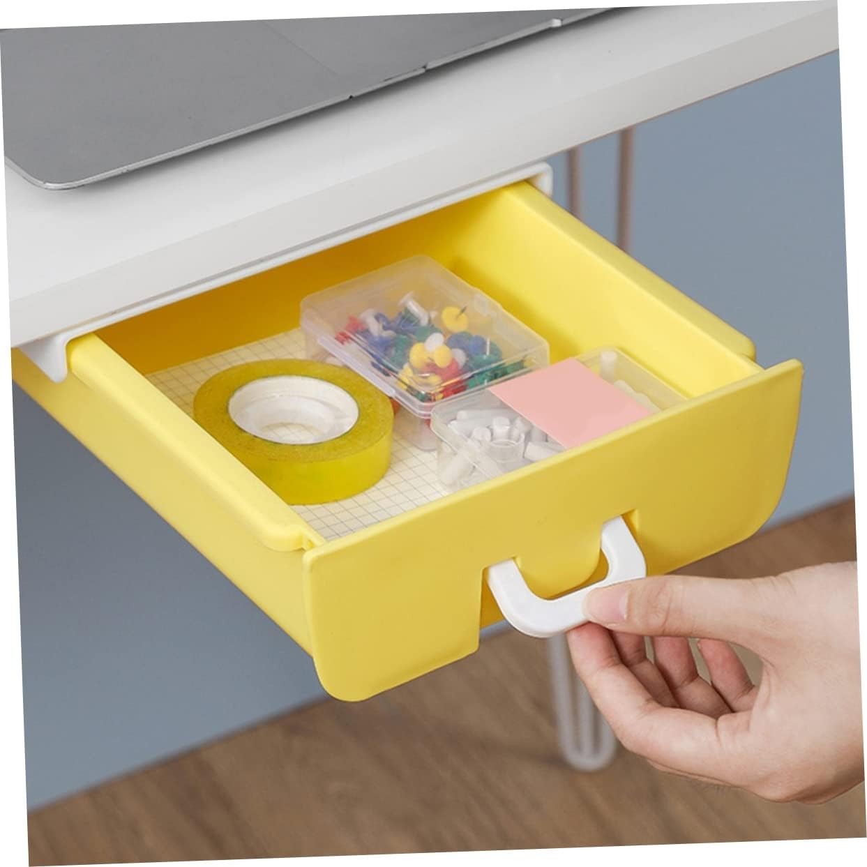 Homoyoyo Drawer Storage Box Hidden under Desk Organizer Smooth Surface Easy to Pull Holds Pencils Erasers Kitchen Items Jewelry