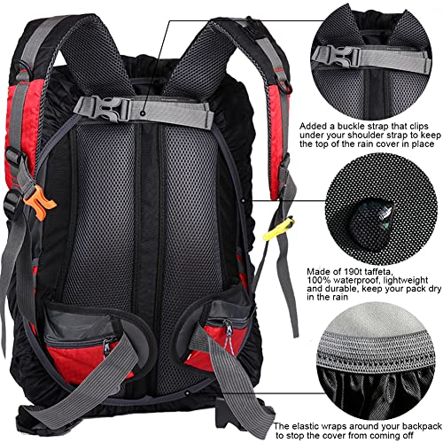 Waterproof Backpack Rain Cover 40L - Black with Anti Slip Buckle Strap for Camping Hiking