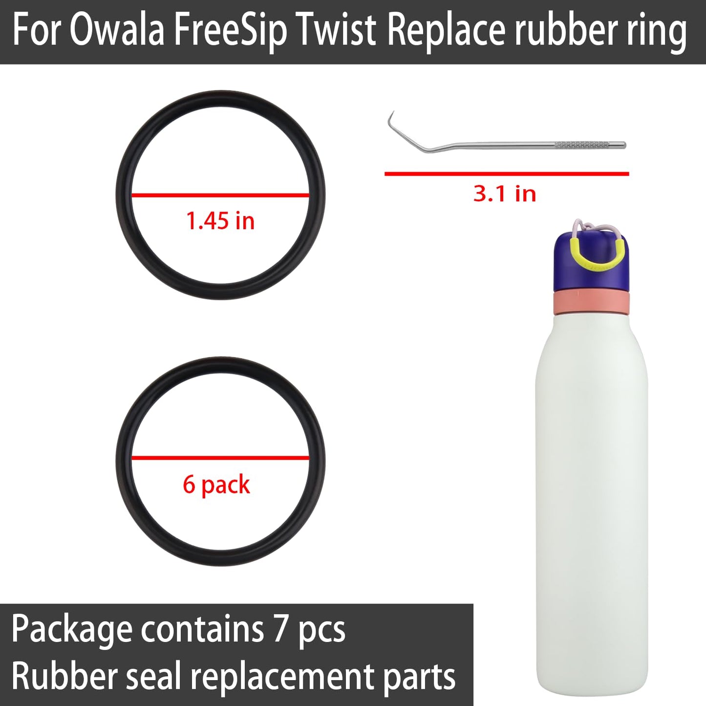 6-Pack O-ring for Owala FreeSip Twist Insulated Stainless Steel Water Bottle，Gaskets compatible with Owala FreeSip Twist 18oz 24oz Insulated Stainless Steel Bottle.