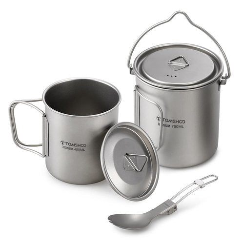 TOMSHOO Titanium Pot with Lid - Camping Mug with Foldable Handle for Hiking, Travelling, Backpacking