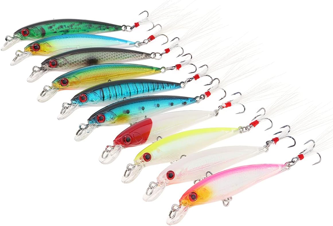 OriGlam 10pcs 3D Artificial Minnow Fishing Lures Baits, Fishing Tackle CrankBait Bass, Hard Bait Swimbait Fishing Lure