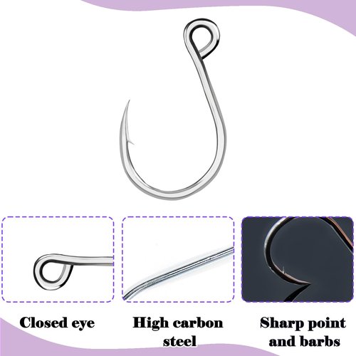 Natufish Inline Single Hooks 25Pcs Fishing in line Hooks for Treble Hook Replacement for Hard Lures Large Eye/Barbed Saltwater Freshwater(Size 8#)