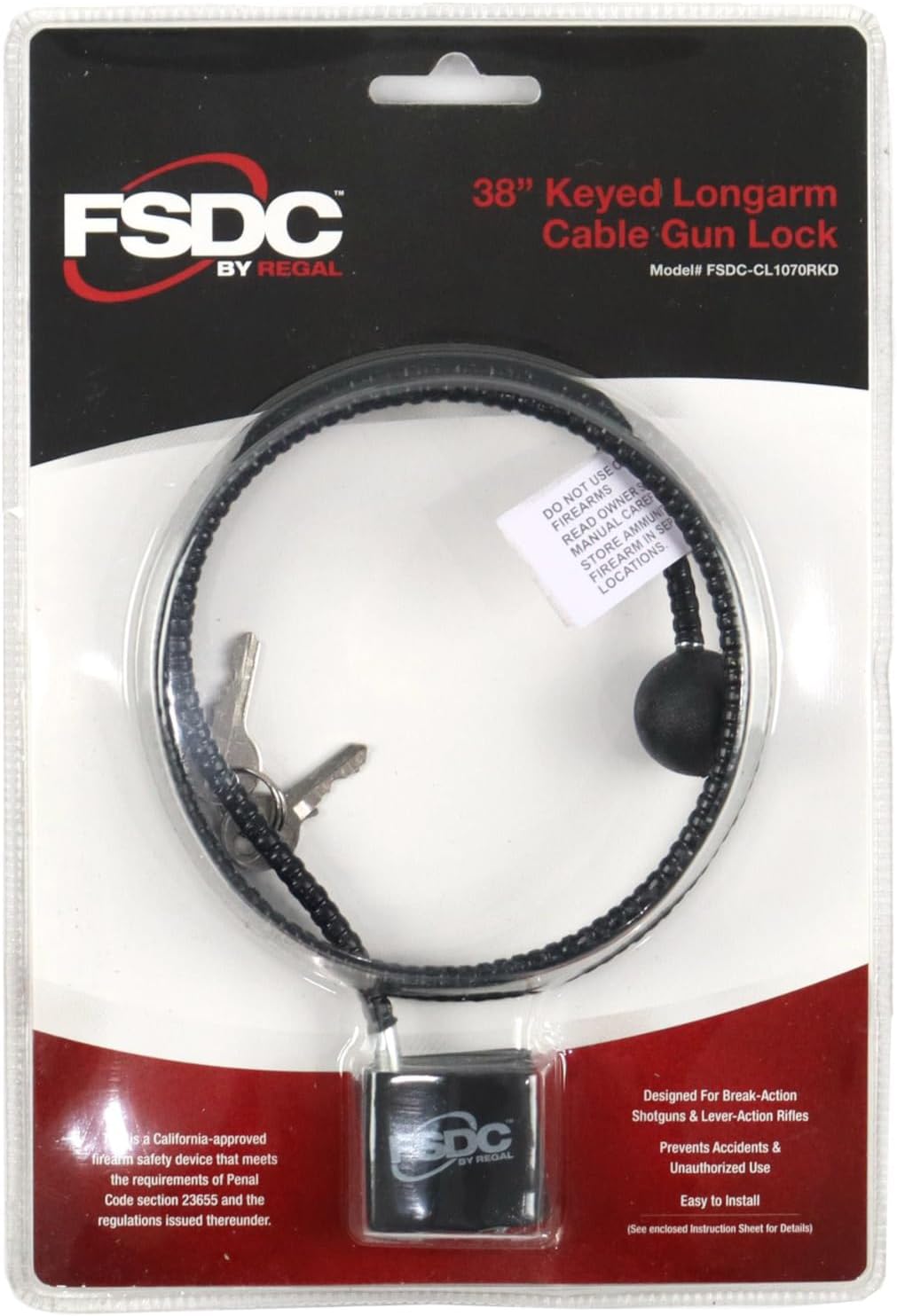 (Firearm Safety Devices - FSDC-CL1070RKD 38" Longarm California DOJ-Approved Keyed Cable Gun Lock with 2 Keys – for Lever-Action Rifles and Break-Action Shotguns