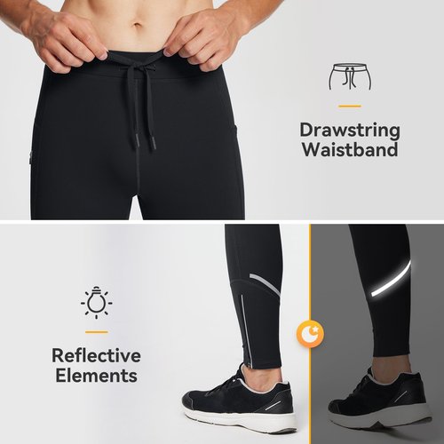 baleaf Mens Running Tights Winter Thermal Cycling Pants Water Resistant Cold Weather Gear Pockets Zipper Legsr Black XL