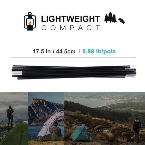 Tentilt Tent Poles Replacement 9.5mm 3/8", Pre-Assembled Black Aluminum Tent Poles 20ft 1.5 inches, 7001 T6 Heated Tent Rod 1 Pole Pack