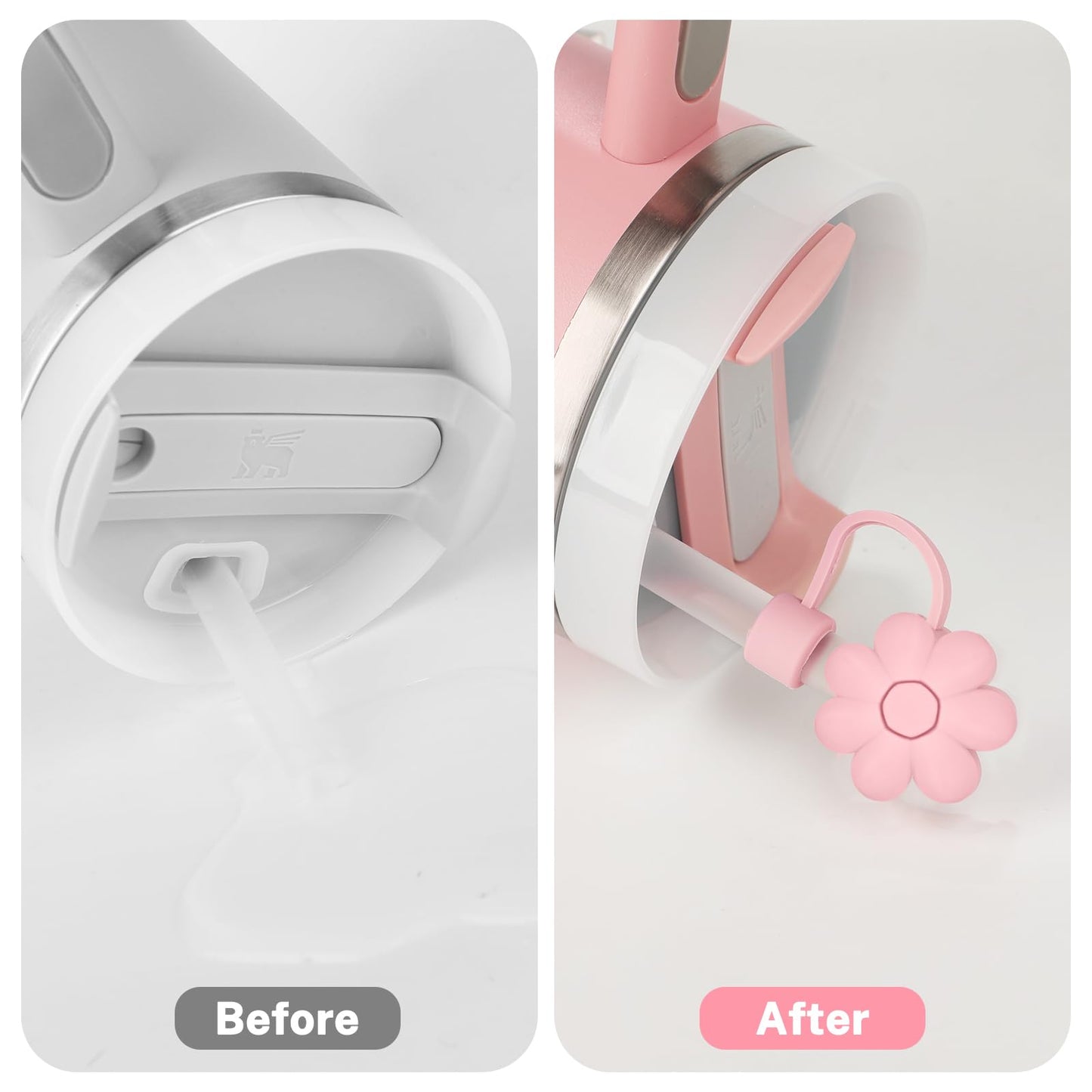 9PCS Cup Accessories for Stanley 40oz Tumbler Including 2 Straw Covers, 2 Replacement Straws, 1 Straw Brush, 1 Silicone Spill Proof Stopper set (Pink)