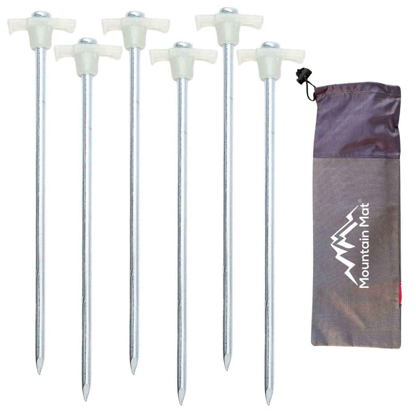 6-Pack Tent Stakes Heavy Duty 10.5" Steel Pegs with Glow-in-Dark Heads for Outdoor Mats, Tents, Rugs