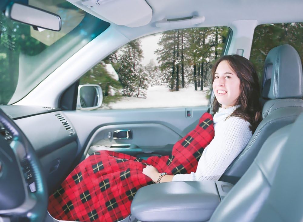 Maxsa 20014 Large Heated Travel Blanket for In-Vehicle Usage with 12-Volt Car Adapter and Safety Timer (41"" x 57""), Red Plaid