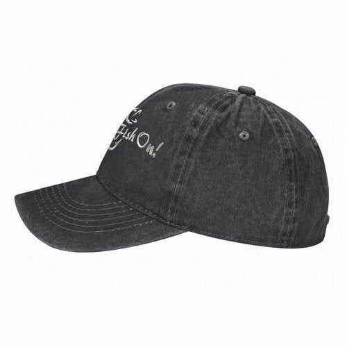YISHOW Embroidered Fish On Bassball Cap Fishing Bite Vintage Men and Women Embroidered Hat Black
