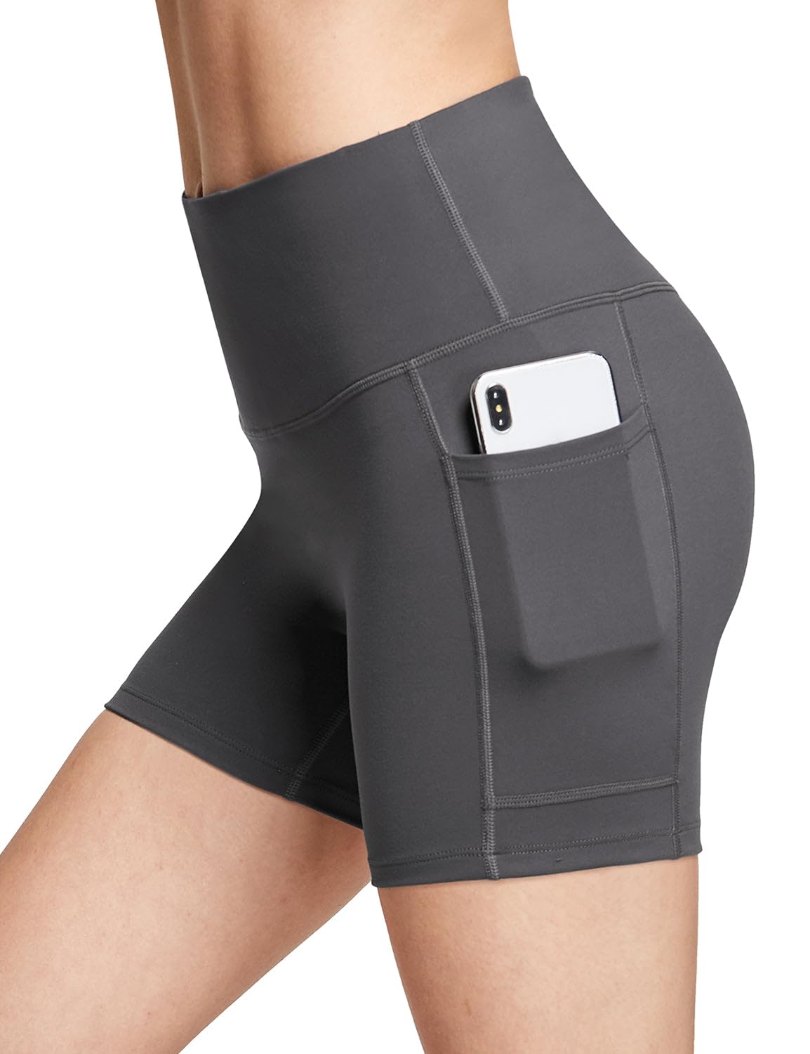 baleaf Biker Shorts Women Yoga Gym Workout Spandex Running Volleyball Tummy Control Compression with Pockets Soft 5" Gray XL