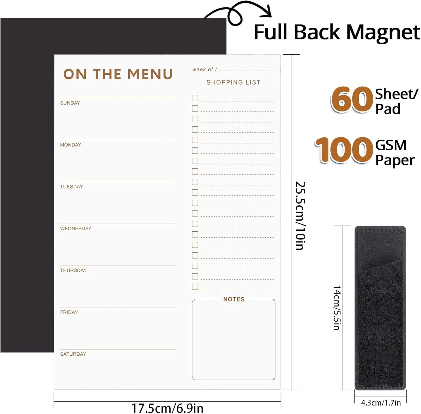 60 Sheet Meal Planner for Fridge, Magnetic Weekly Meal Planner & Grocery List with Tear-off Shopping List for Meal Prep, 7x10''-Flower Design