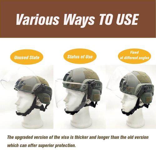 Tactical ACH Airsoft Helmet with Full Face Clear Visor Protective Guard MICH 2000 Mode for Paintball Outdoor CS Wargame (Black)