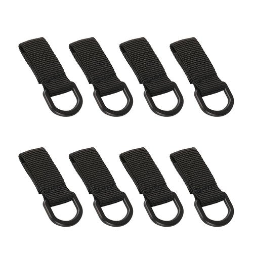 ZYAMY 8PCS Tactical D Ring Clips with Hooks and Rings Backpack Accessories Water Bottle Key Holder for Military D Ring Adapter Nylon Strap Backpack Webbing Attachment Black