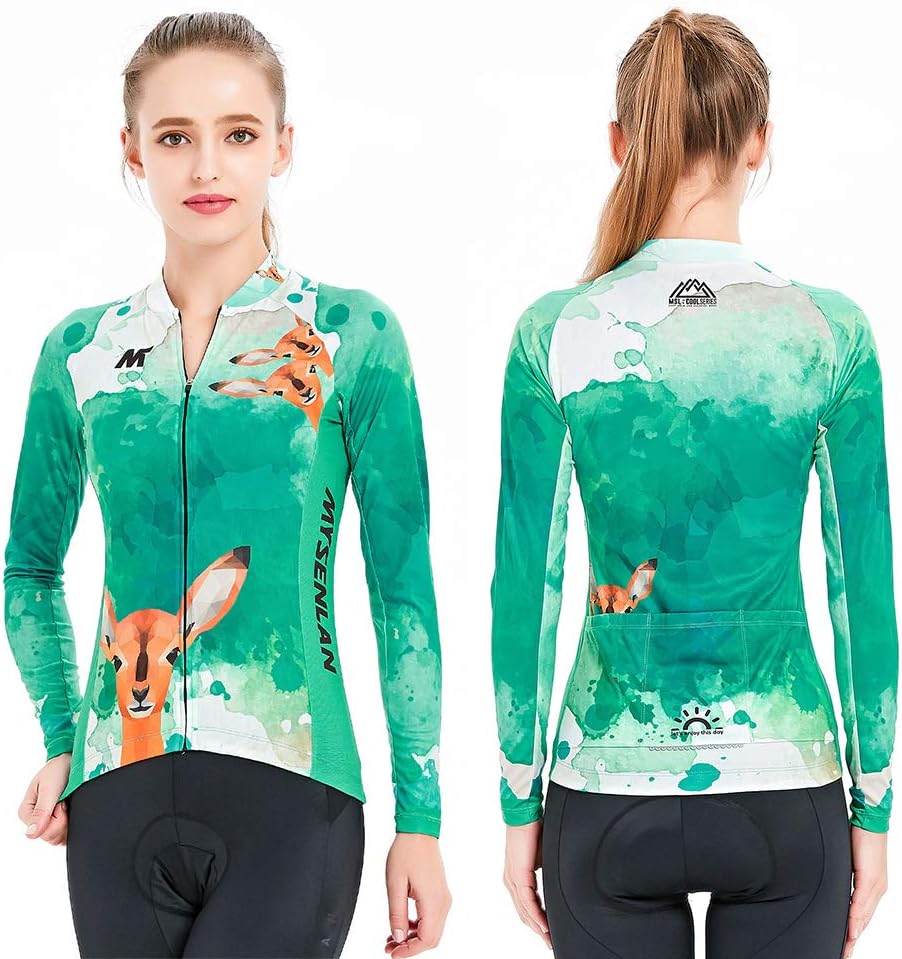 Mysenlan Women's Cycling Long Sleeve Breathable Jersey Set 3D Padded Long Pants Bike Shirt Bicycle Tights Clothing