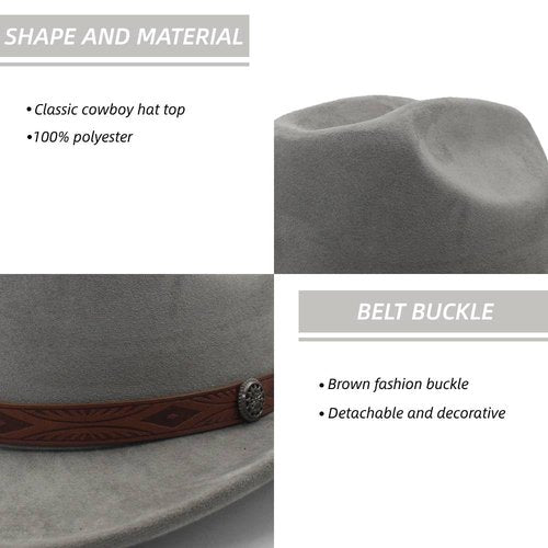 LIDHAY Cowboy Hat for Women Men Wide Brim Cowboy Cowgirl Hats Western Suede Cattleman Cowboy Hats 181KM Gray