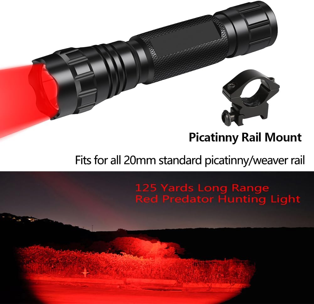 WINDFIRE Red Flashlights Predator Light LED Coyote Hog Varmint Hunting Lights Tactical Rifle Flashlight Torch with Picatinny Rail Mount, Pressure Switch