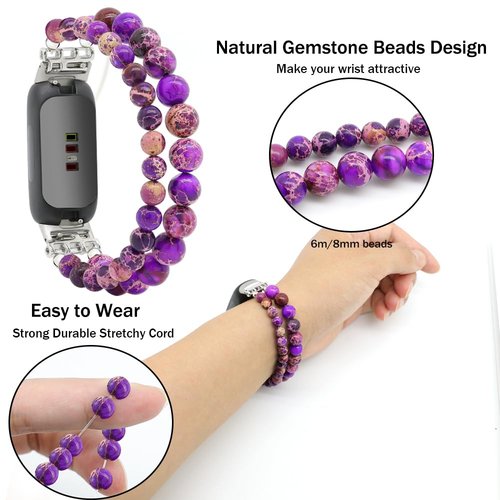 C&L Accessories Bracelets Compatible with Fitbit Inspire 3 Bands for Women, Beaded Wristband Adjustable Gemstone Replacement Straps for Fitbit Inspire 3 (Natural Light)