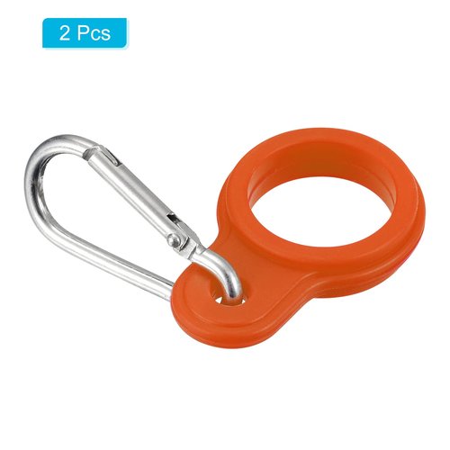 PATIKIL Silicone Water Bottle Clip with Buckle, 2 Pack Drink Holder Hook Keychain Clip Ring for Outdoor Activities Daily Use, Orange Silver