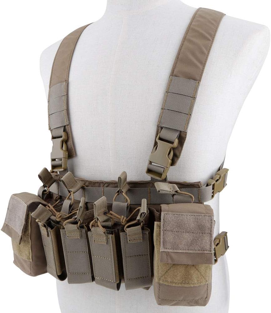 Tactical Chest Vest Rig Adjustable X Harness with 5.56 9mm Rifle Mag Pouches for Airsoft Shooting Wargame Paintball