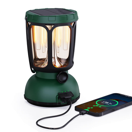 Mesqool Camping Lantern Rechargeable Battery 6000mAh, 650LM LED Lanterns for Power Outages Emergency Hurricane, Solar Hand Crank Lantern for 200 Hours