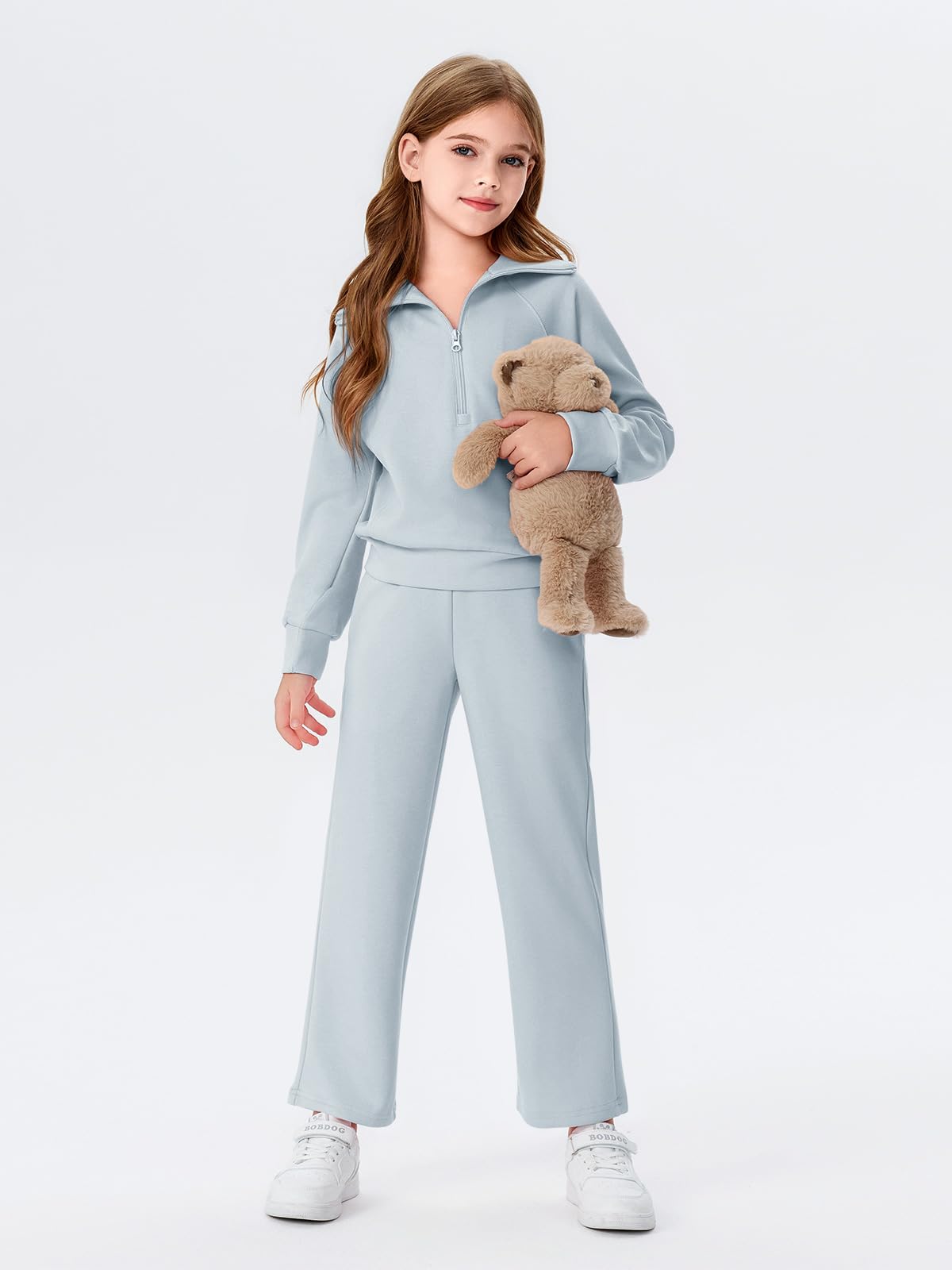 Haloumoning Girls 2 Piece Outfits Sweatsuit Half Zip Long Sleeve Sweatshirts Sweatpants Tracksuit Sets 5-14 years
