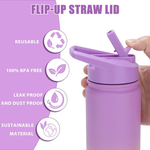 mininoo Straw Lid for Wide Mouth Water Bottle, Replacement Lid for 12 oz-32 oz Water Bottles, BPA Free, Leak-proof (Purple)