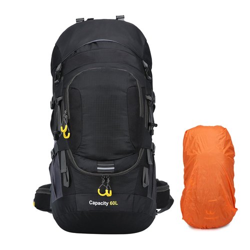 ShowyLive 60L Hiking Backpack for Men/Women - Lightweight Waterproof Travel Backpack with Rain Cover, Multi-Compartments, Adjustable Straps - Large Camping Bag for Outdoor Adventures (Black)