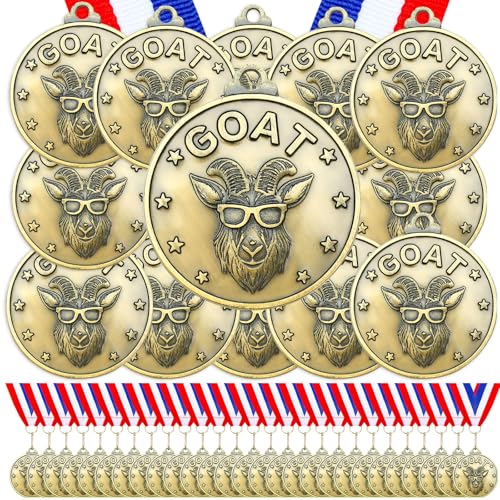 60 Pcs Goat Medals Bulk with Neck Ribbons Award Medals for Sports & Events
