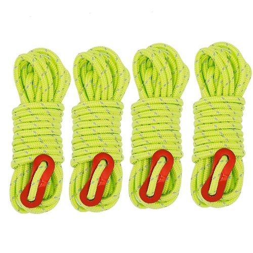 Tgpiao 4Pack Duty Camping Rope - 4mm Outdoor Reflective Guy Lines with Tensioner Adjuster Strong Nylon Cord for Tent Tarp, Canopy Shelter, Camping, Hiking, Backpacking (Green)