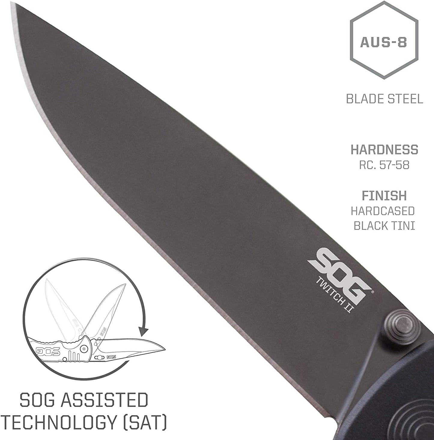 SOG Twitch II Drop Point 2.65in Everyday Carry Portable Compact Well-Rounded Camping Pocket Folding Knife | AUS-8 Steel Blade