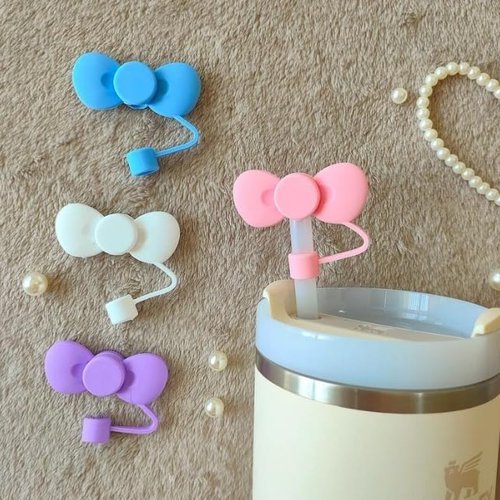 Pink Bow Straw Cover for Stanley 40&30 Oz Cup, 10mm Silicone Straw Covers Cap for Stanley Cup Accessories, Cute Topper for Tumblers, Cap Stopper for Reusable Straws Tip Lids（DM298）