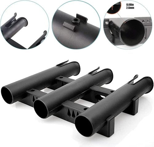 BigTron Fishing Rod Holder Bracket, Tube 3 Rod Rack, Fishing Rod for Boat Kayak Garage Storage or Truck with Screws Side-Mount (Black) (2)