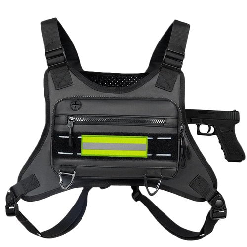 Tactical Chest Bag for Men, EDC Vest Chest Pouch Fits Most Pistols Sports Running Front Chest Pack with Reflective Patch for Outdoor Activities Motorcycle Cycling