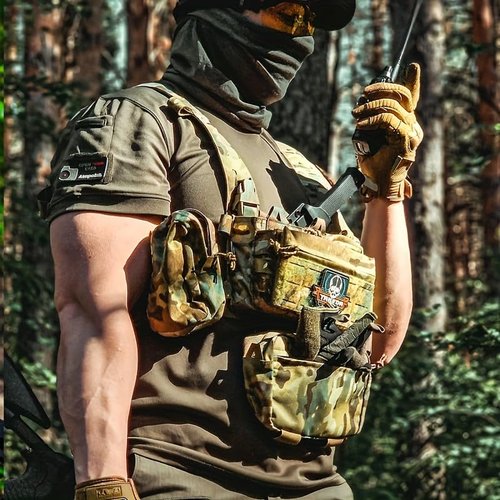 YAKEDA Tactical Chest Mini Rig Vest/Training Mini Rig Adjustable & Detachable with Wing Pouch, Dangler Pouch (MC)