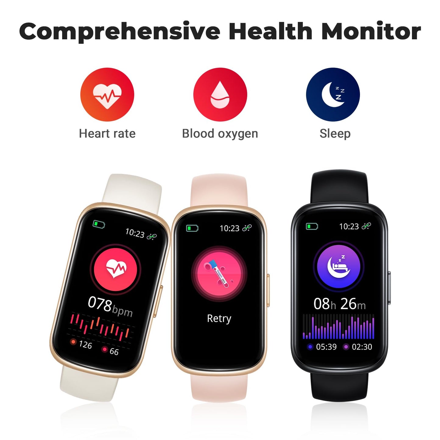 Fitness Tracker Smart Watch, 1.47" Full Touch Health Tracker with 24/7 Heart Rate & Blood Oxygen Monitor, Sleep Tracker, 3ATM Waterproof Step Tracker Activity Tracker for Women Men, Deep Black