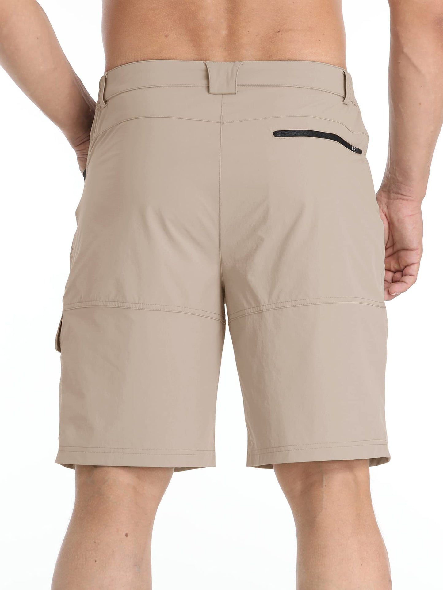 TACVASEN Mens Casual Shorts 10" Hiking Travel Shorts Lightweight Quick Dry Summer Golf Dress Fishing Travel Zipper Pockets Light Khaki 32