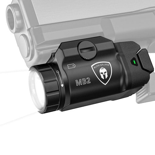 WARRIORLAND MB2 Compact Pistol Light, Fits G17 /G19 /P320 /G3C /G2C /M&P 9 /Hellcat Pro/1911 and Other 100+ Handguns, 500-Lumen Universal Rail Mounted Tactical Weapon Light with LED, Power Indicator
