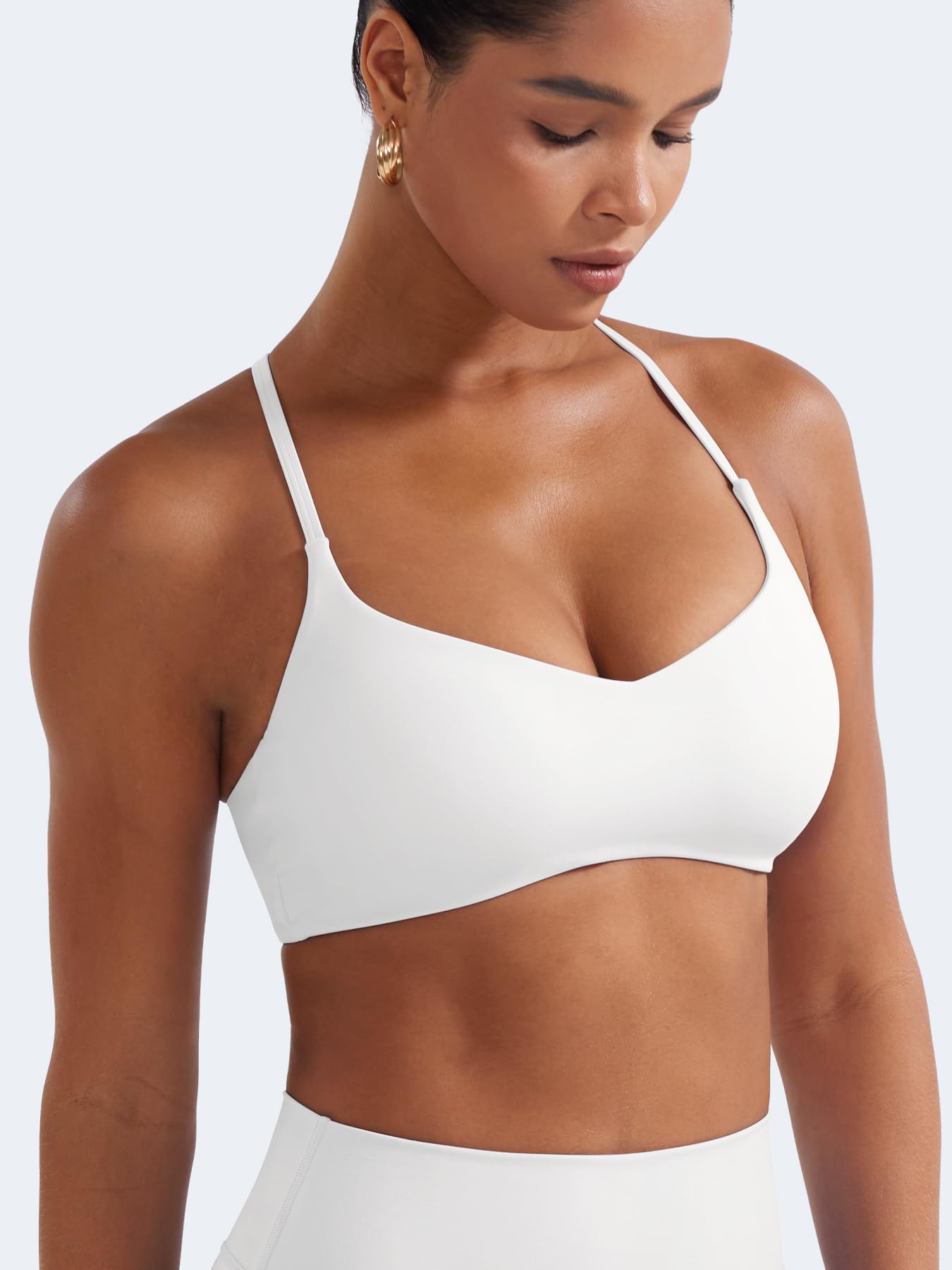 YEOREO CoreFlex Y Back Sports Bras for Women Padded Racerback Bra Paisely Light Impact Adjustable Straps Gym Workout Tops White M