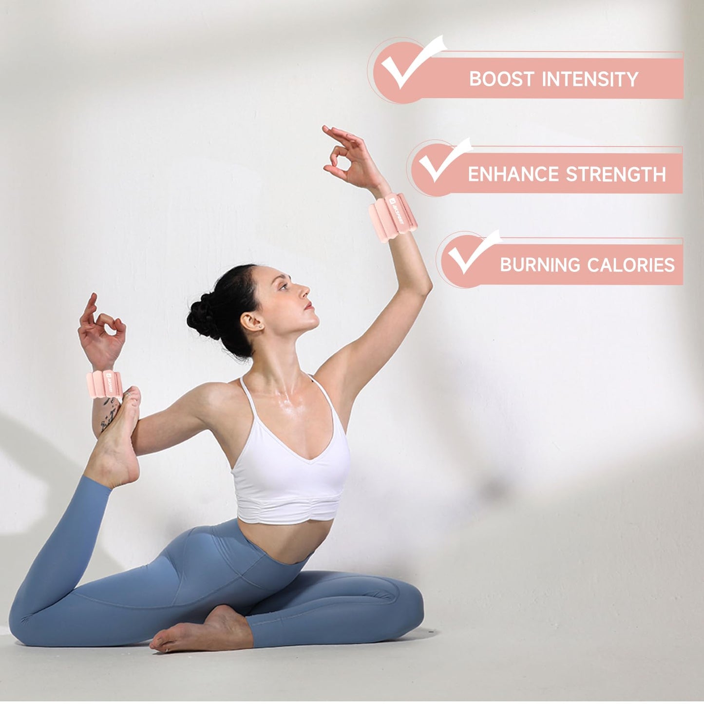 AKSPORT Wrist Weights for Women, Adjustable Ankle Weights Set of 2 (1lbs each), Wrist and Ankle Weights for Walking, Pilates, Yoga, Gym, Home Workouts, Strength Training