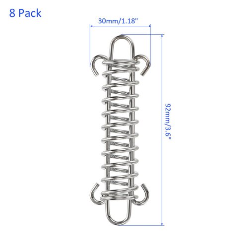 M METERXITY 8 Pack Tent Spring Buckle - Windproof Stainless Steel Rope Tensioner Awning Spring Hook, Apply to Camping Hiking (Silver Tone)