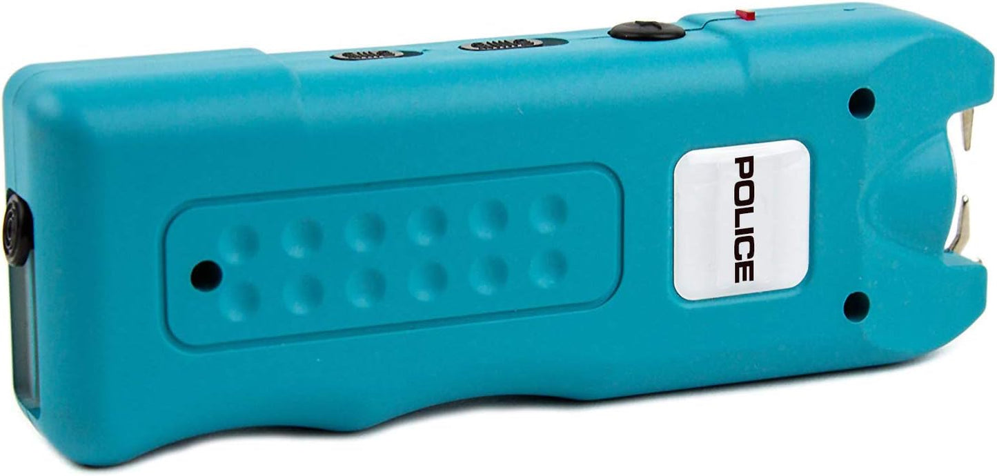 POLICE Stun Gun for Self Defense 628 – High Voltage Mini Rechargeable with LED Flashlight & Siren Alarm – Compact & Heavy Duty – Personal Security for Women & Men – Blue