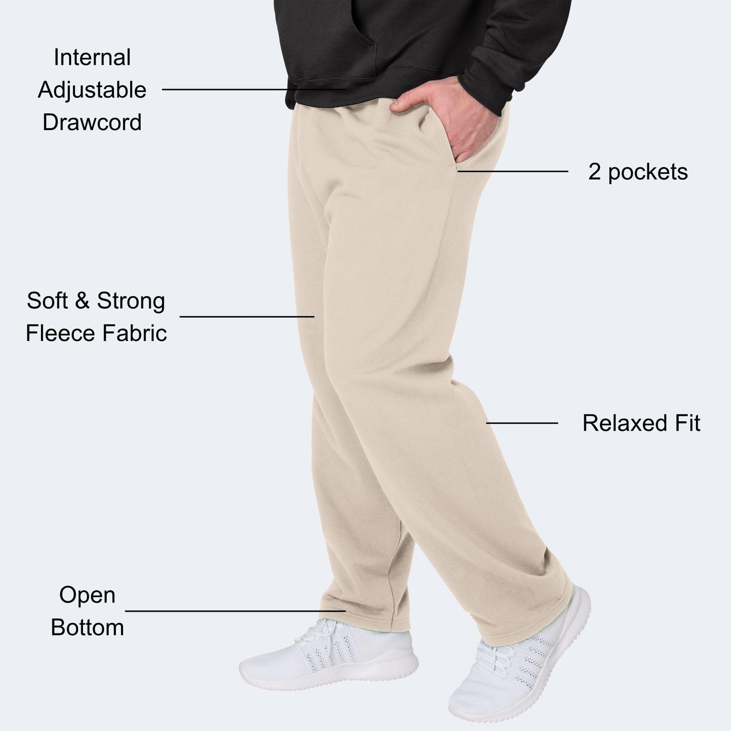 Hanes Men's Sweatpants, EcoSmart Fleece Sweats for Men, Open Bottom Sweatpants, 30.5"