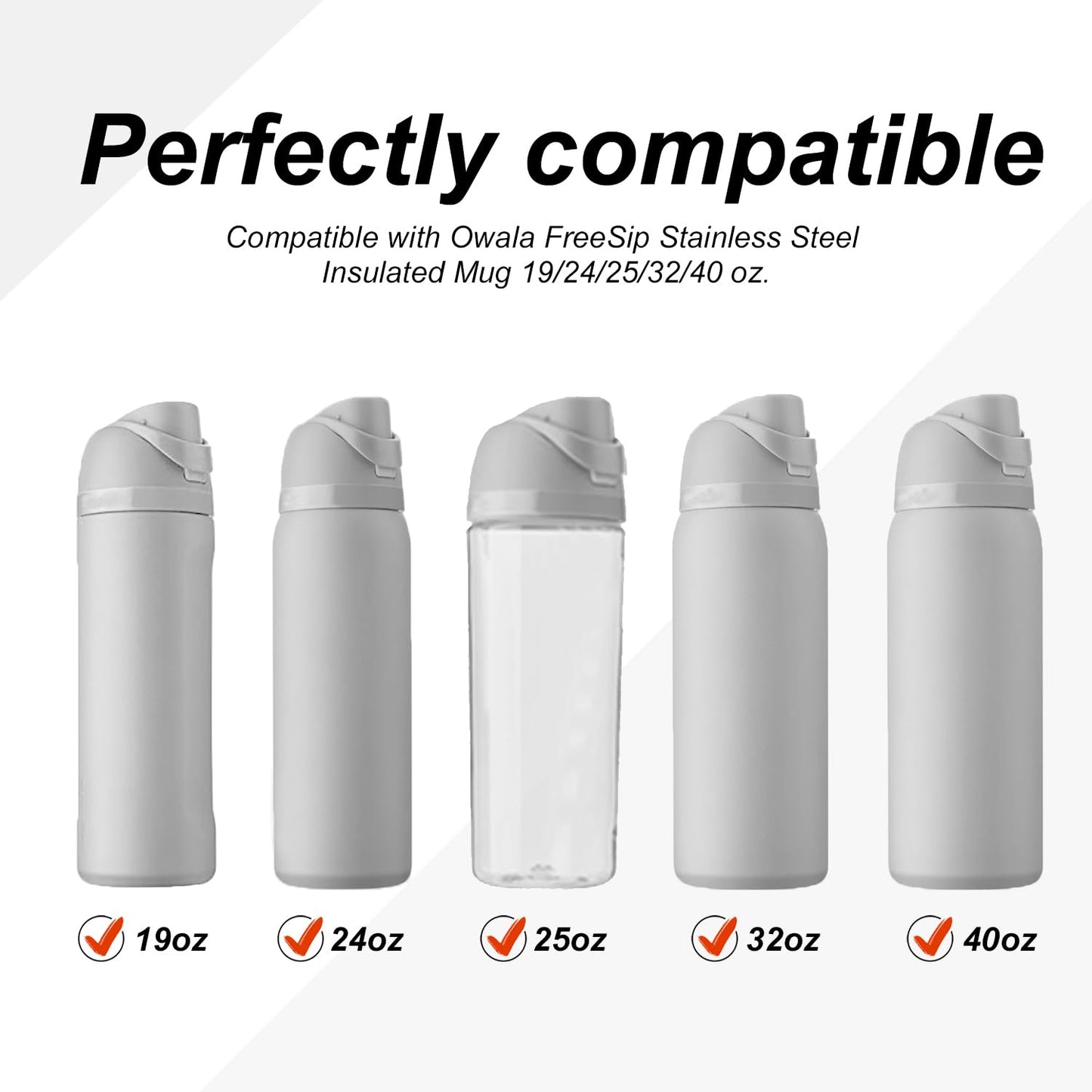 4pcs Replacement Stopper Compatible with Owala FreeSip 24oz 32oz, Water Bottle Top Lid Gasket for Owala 16/19/24/32/40oz Seal Bottle Cap Mouth Stopper Part Silicone Plug Accessories BPA-Free (Gray)