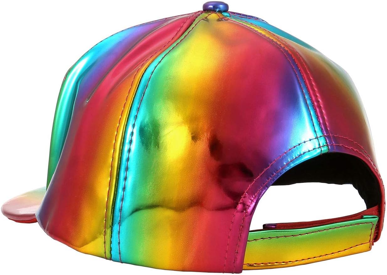 FALETO Adjustable Shiny Holographic Baseball Cap Rainbow Reflective Hip Hop Rave Hat Metallic Casual Cap