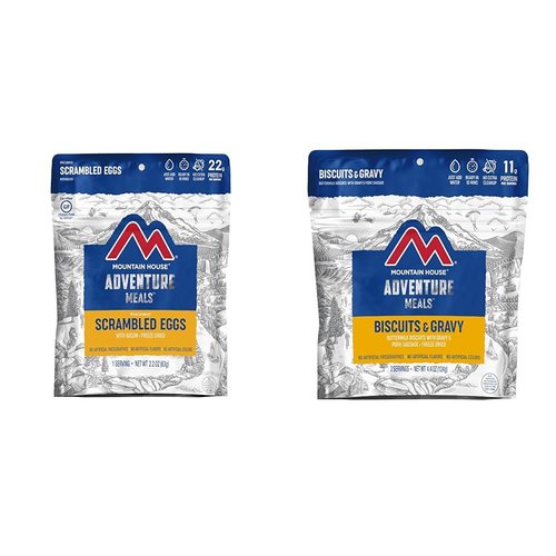 Mountain House Scrambled Eggs with Bacon | Freeze Dried Backpacking & Camping Food | Single Serving | Gluten-Free & Biscuits & Gravy | Freeze Dried Backpacking & Camping Food |2 Servings